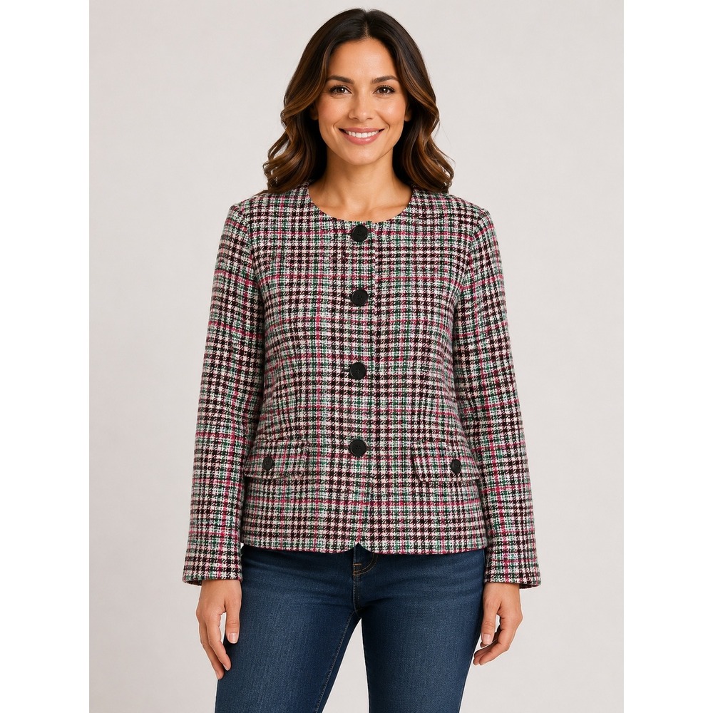 Talbots Blazer Sz 12 Multi Color Plaid Wool Blend Jacket Academia Preppy Office